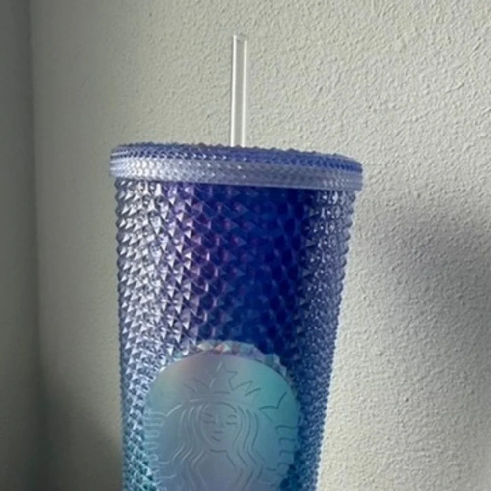 Starbucks 24oz Blue Teal Iridescent Ombre Studded Venti Cold Cup w Straw Lid